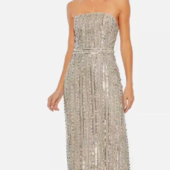 MAC DUGGAL 93831 EMBELLISHED STRAPLESS NUDE/SILVER MIDI DRESS 4 - Picture 3 of 5